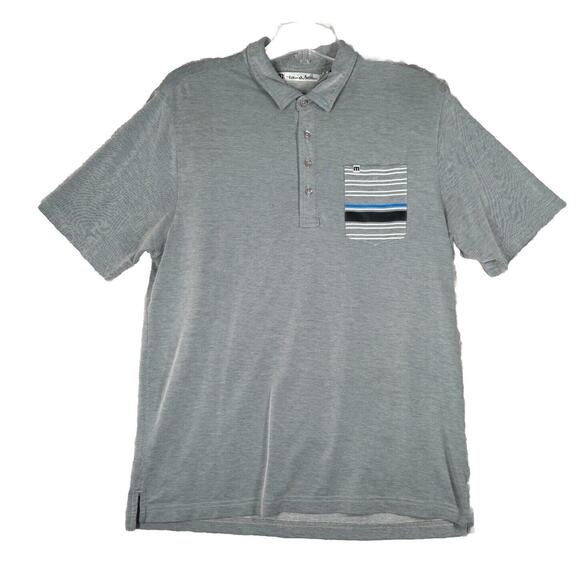 Travis Mathew Shirt Men Large Gray Stripe Pocket Polo Classic Preppy‎ Casual - Picture 1 of 6
